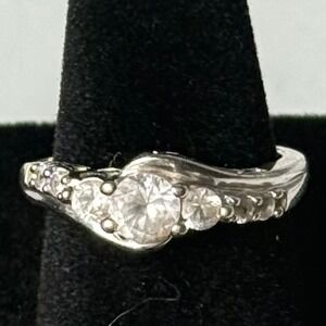 Art‎ Deco 925 Sterling Silver Simulated Diamond Ring Swirl Band Anniversary